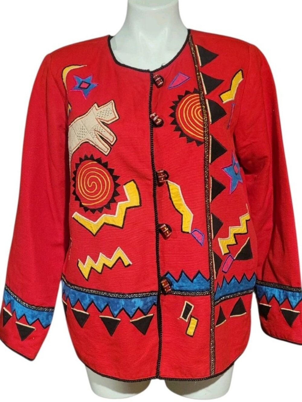 Indigo Moon Southwestern Geometric Embroidered Art to Wear Jacket Size Medium